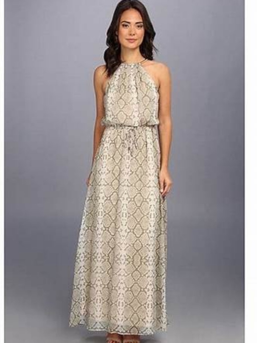 Vince Camuto snakeskin maxi dress with gold necklace detail